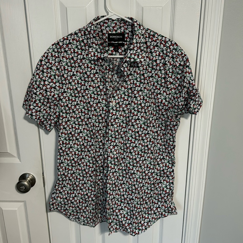 Bonobos Men’s Short Sleeve Button Down - Flower Print - Sz L (slim fit)